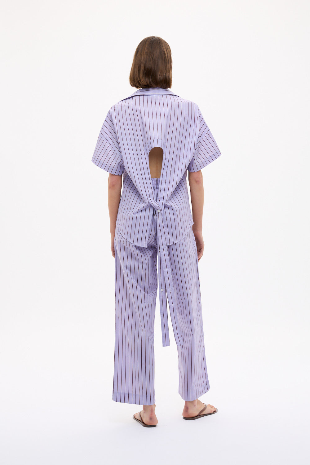 Chiara Short Sleeve Backless Shirt Stripe - Pastel Lilac/Fig/Natural