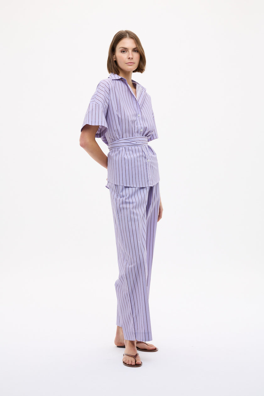 Chiara Short Sleeve Backless Shirt Stripe - Pastel Lilac/Fig/Natural