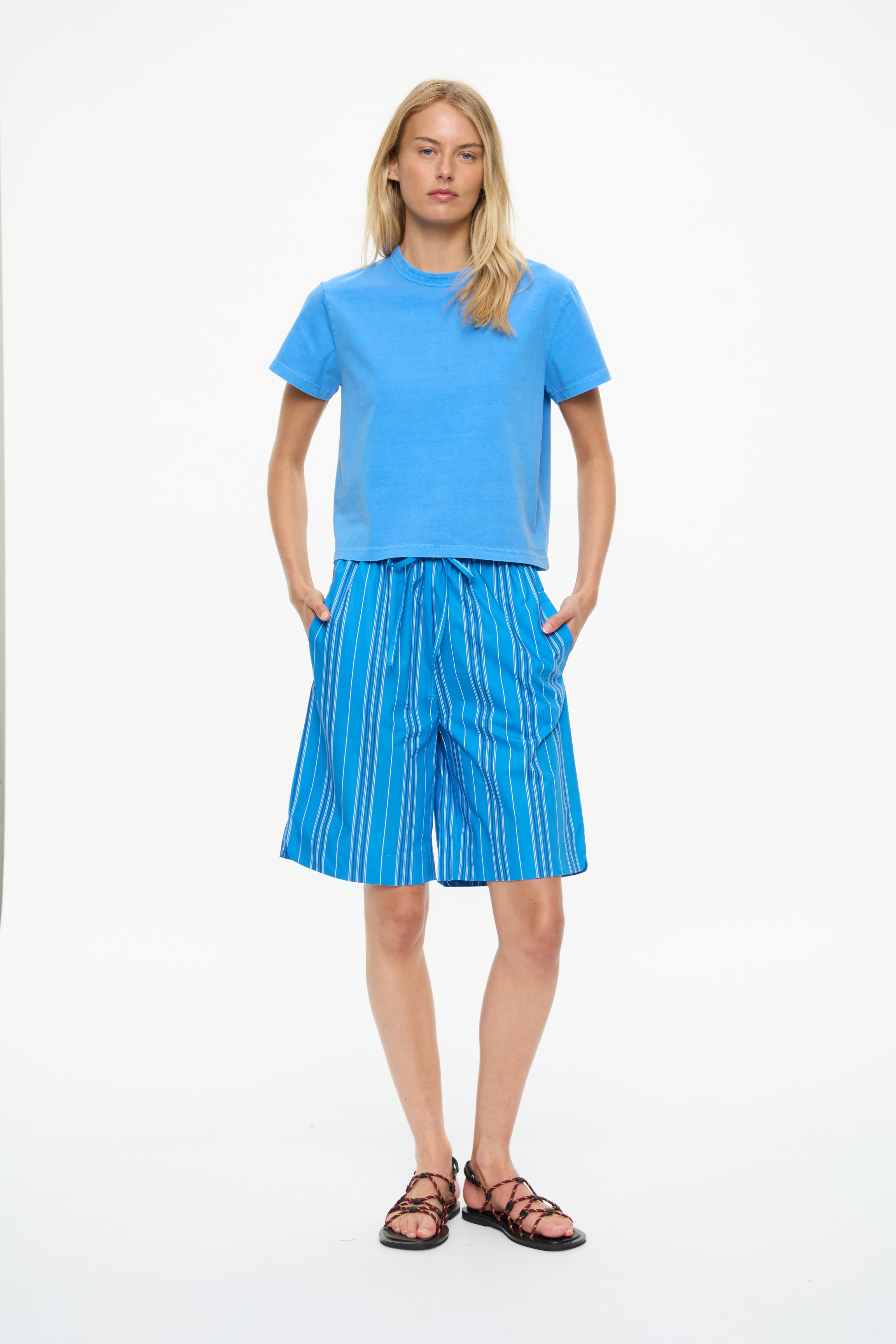 Mara Drawstring Mid Lenght Shorts - Cotton  Ink Blue/Navy/White Stripe