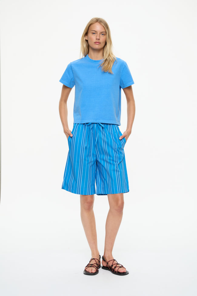 Mara Drawstring Mid Lenght Shorts - Cotton  Ink Blue/Navy/White Stripe