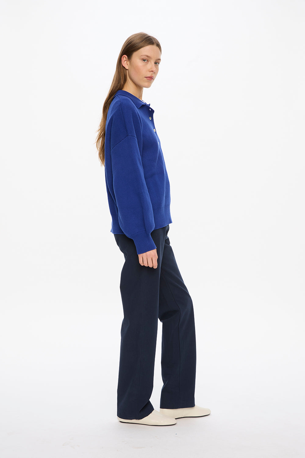 Balloon Sleeve Polo Knit - Indigo