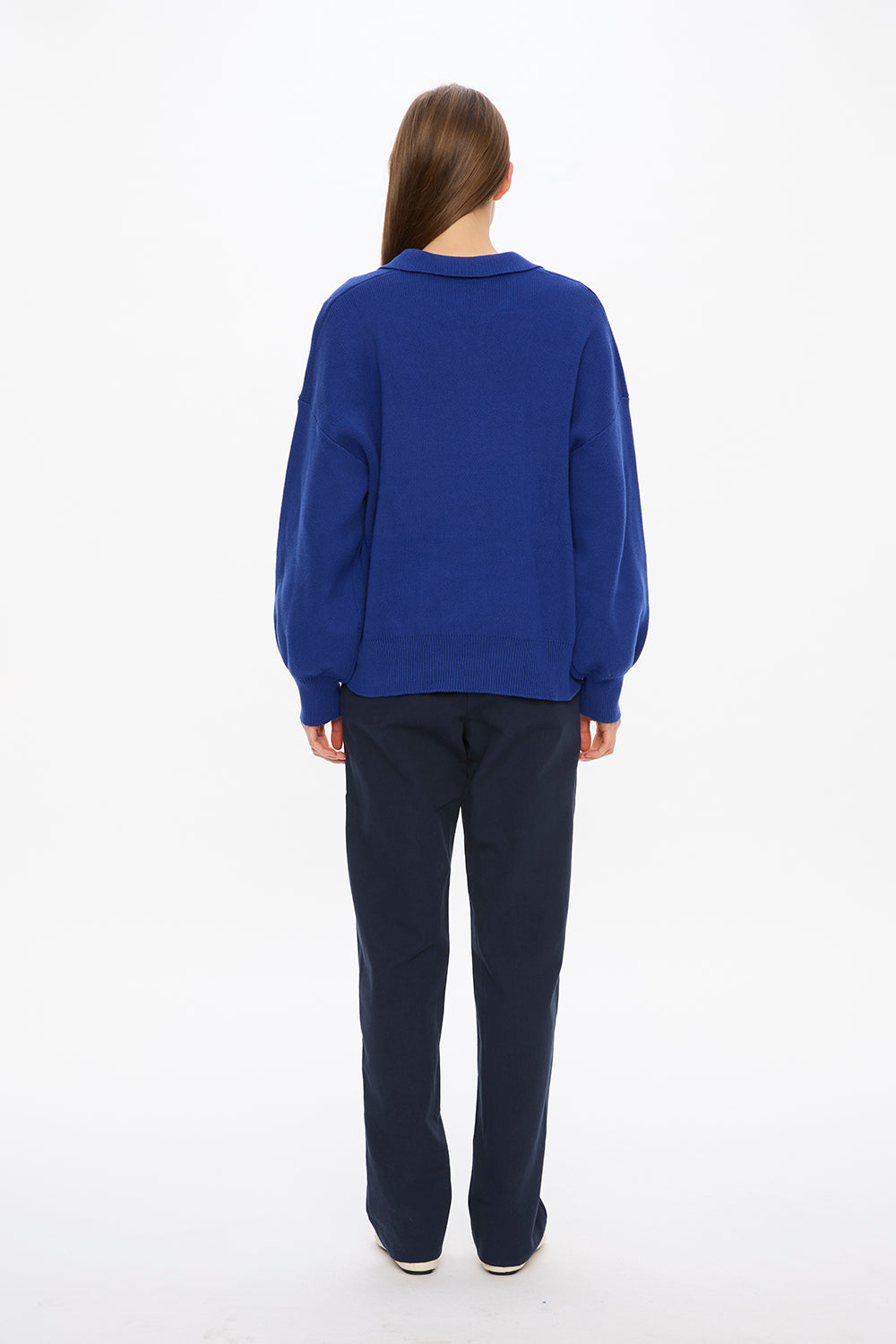 Balloon Sleeve Polo Knit - Indigo