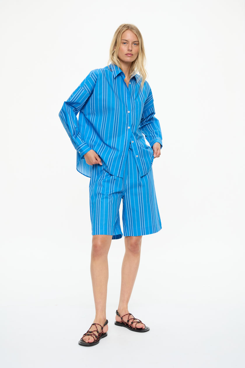 Mara Drawstring Mid Lenght Shorts - Cotton  Ink Blue/Navy/White Stripe