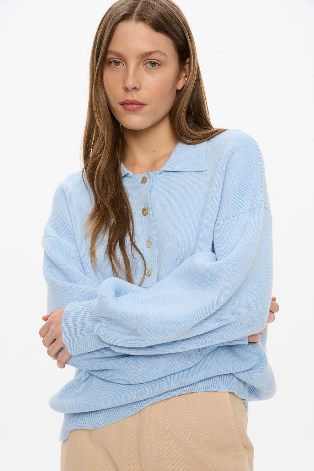 Balloon Sleeve Polo Knit - Sky