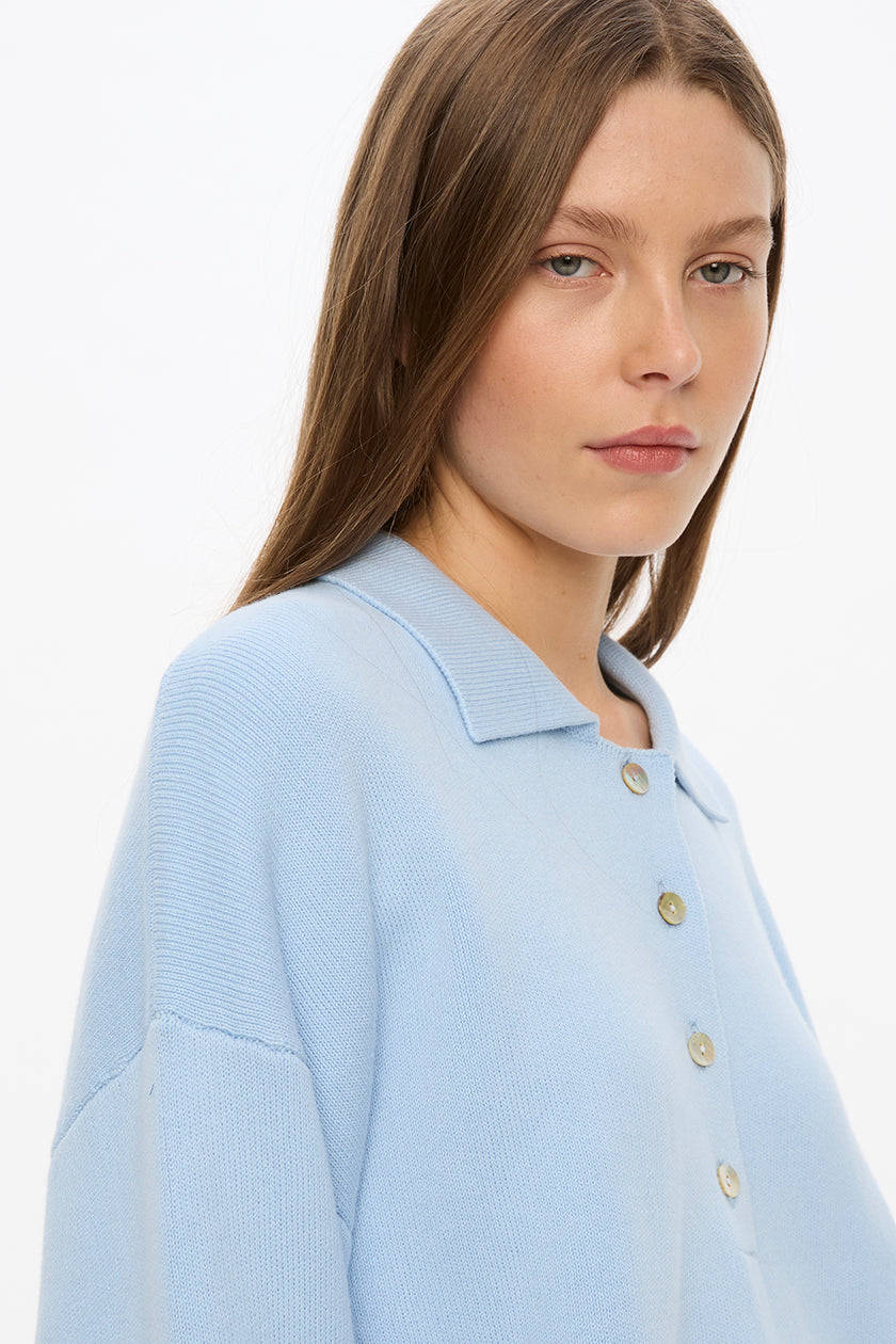 Balloon Sleeve Polo Knit - Sky