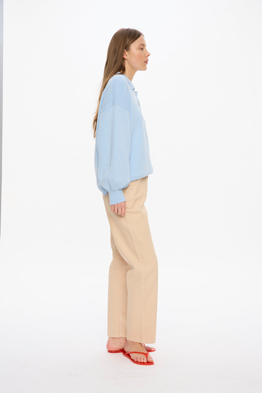 Balloon Sleeve Polo Knit - Sky