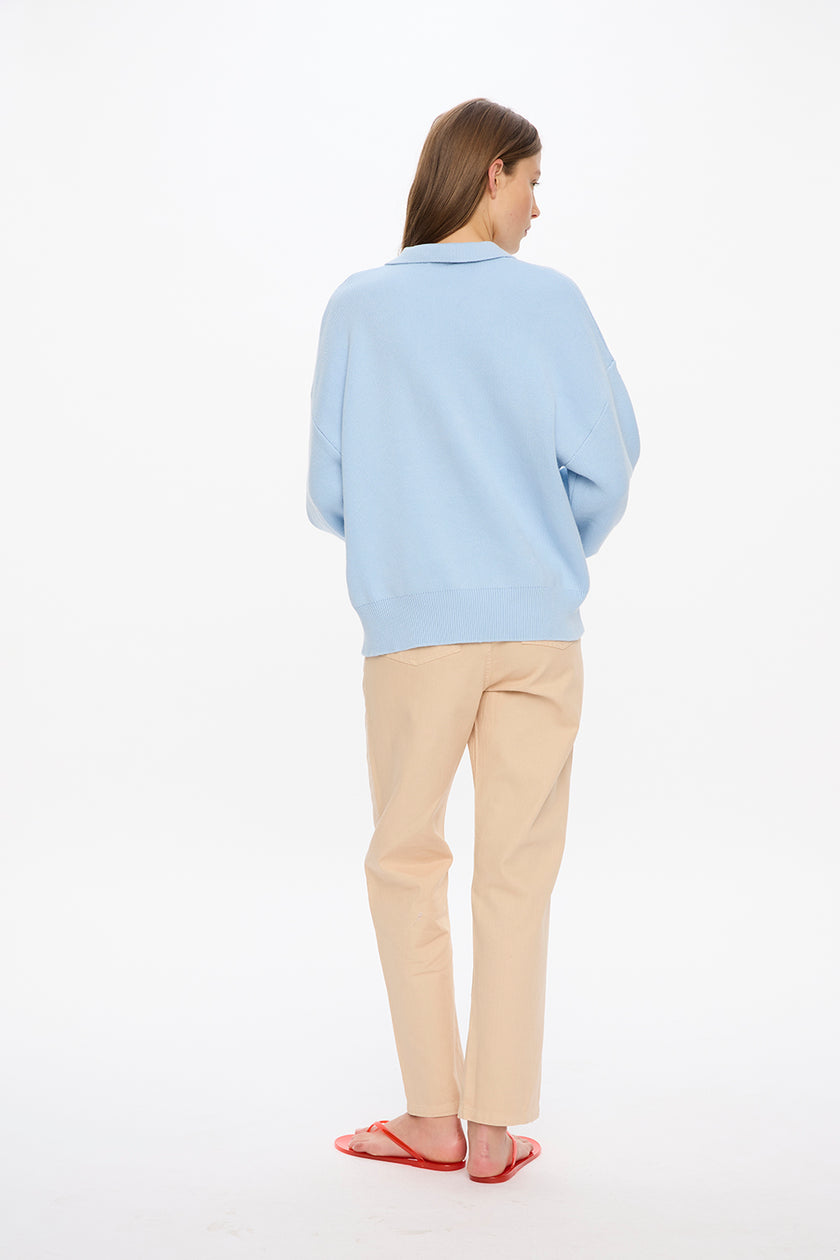 Balloon Sleeve Polo Knit - Sky