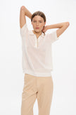 Thea Pointelle Half Sleeve Polo - White + Olive/Limoncello Tipping