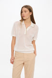 Thea Pointelle Half Sleeve Polo - White + Olive/Limoncello Tipping