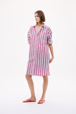 Chiara Long Sleeve Midi Dress Multi Stripe - Fuschia Multi Stripe