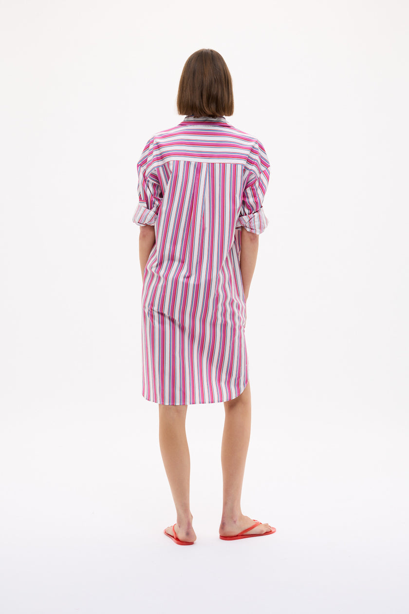 Chiara Long Sleeve Midi Dress Multi Stripe - Fuschia Multi Stripe
