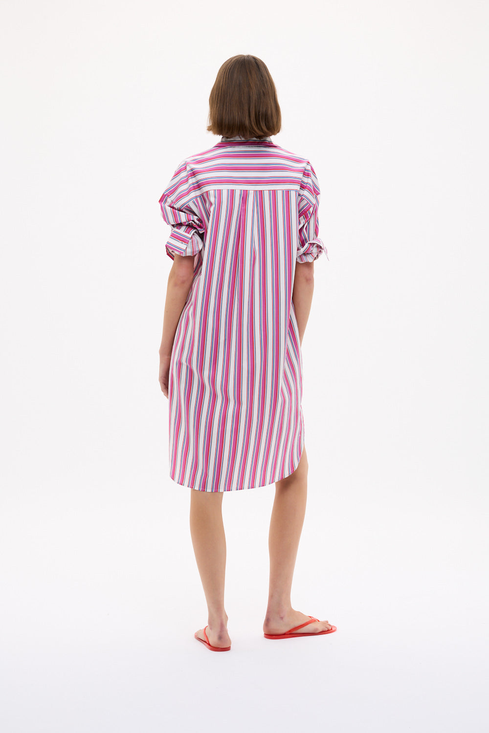 Chiara Long Sleeve Midi Dress Multi Stripe - Fuschia Multi Stripe