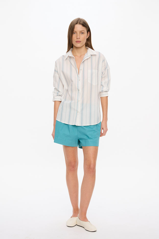 Chiara Long Sleeve Shirt Classic  - Stripes - White/Teal/Bubble Gum