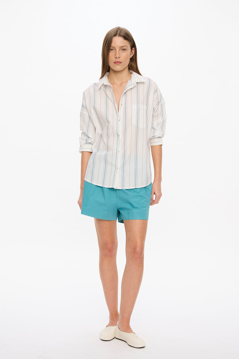 Chiara Long Sleeve Shirt Classic  - Stripes - White/Teal/Bubble Gum