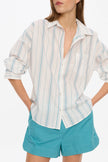 Chiara Long Sleeve Shirt Classic  - Stripes - White/Teal/Bubble Gum