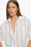 Chiara Long Sleeve Shirt Classic  - Stripes - White/Teal/Bubble Gum