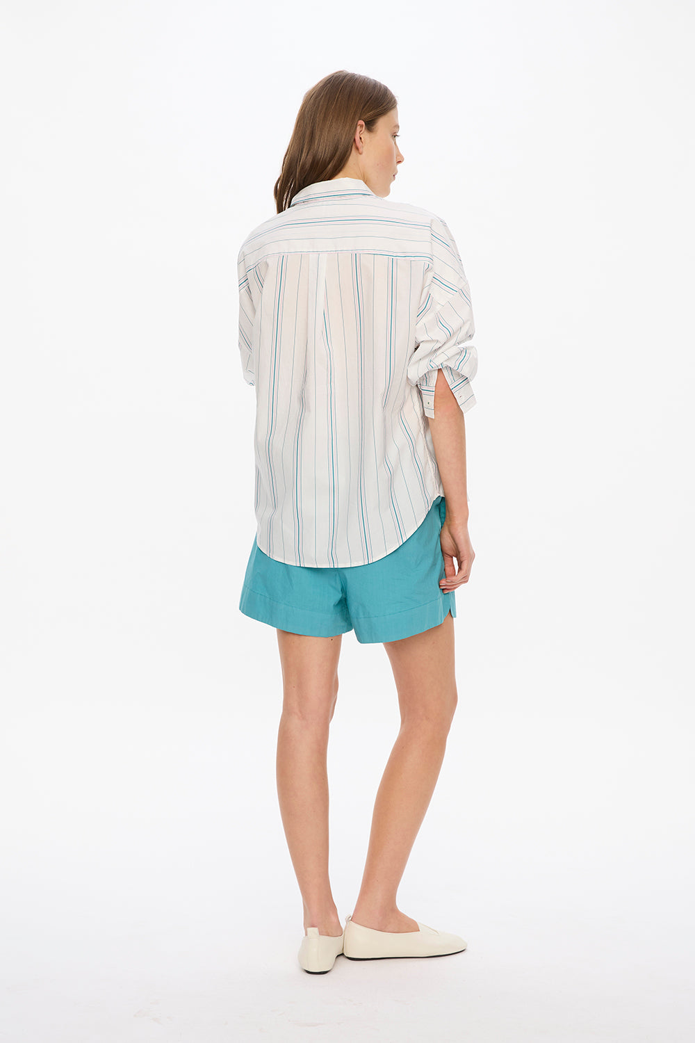 Chiara Long Sleeve Shirt Classic  - Stripes - White/Teal/Bubble Gum