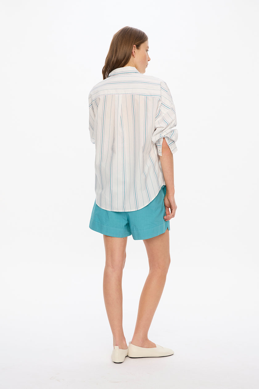 Chiara Long Sleeve Shirt Classic  - Stripes - White/Teal/Bubble Gum