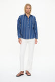 Chiara Long Sleeve Shirt + button back  Navy/Mocha/White Stripe