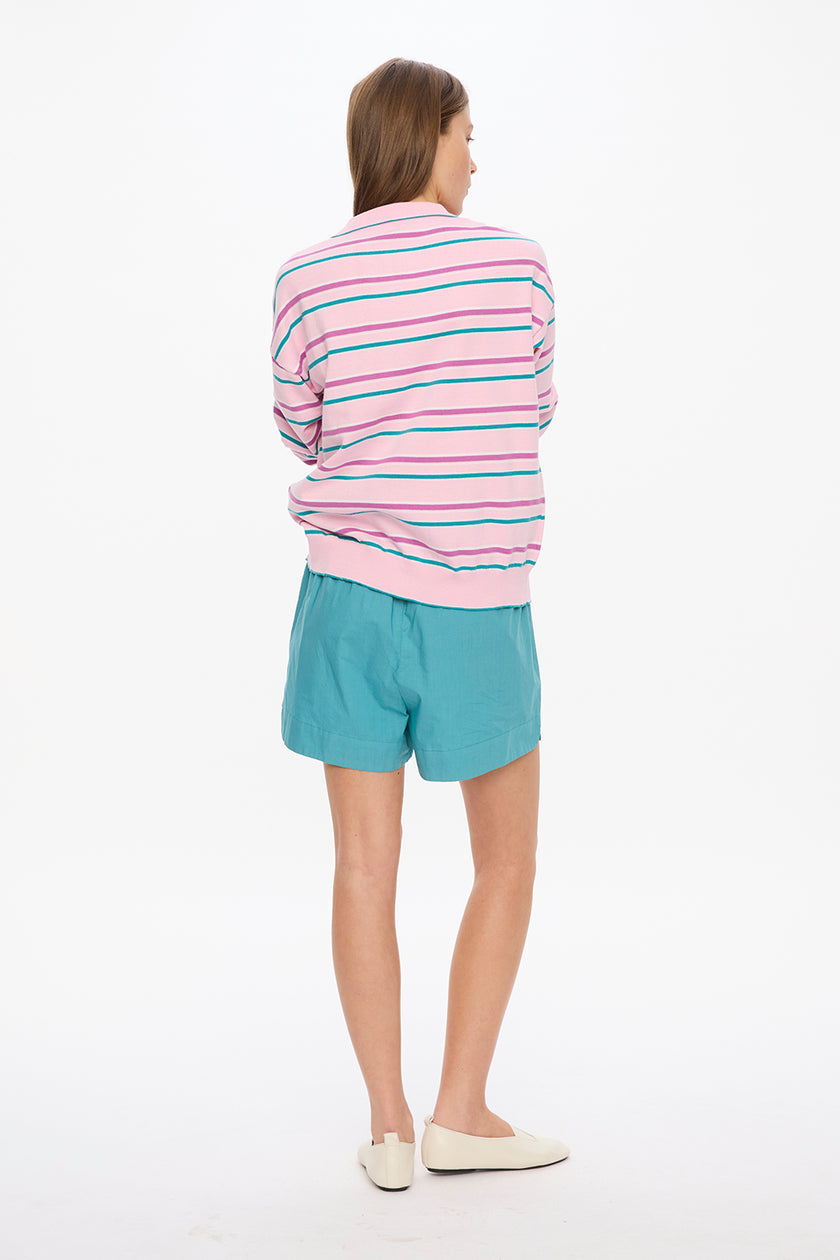 Alto Long Sleeve Stripe Polo - Bubble Gum/Teal/Rebel/White