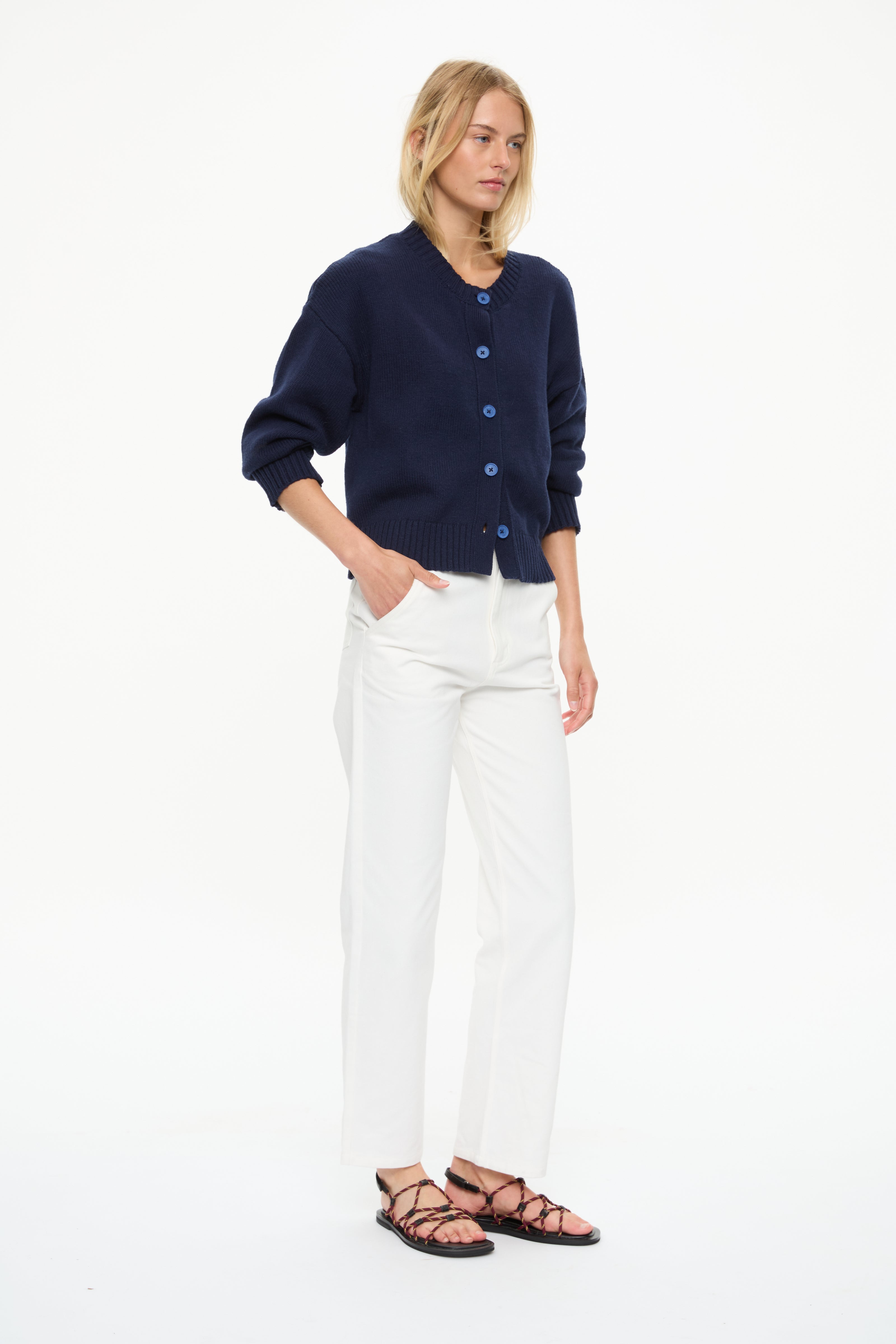 Boxy Chunky Cardi Navy