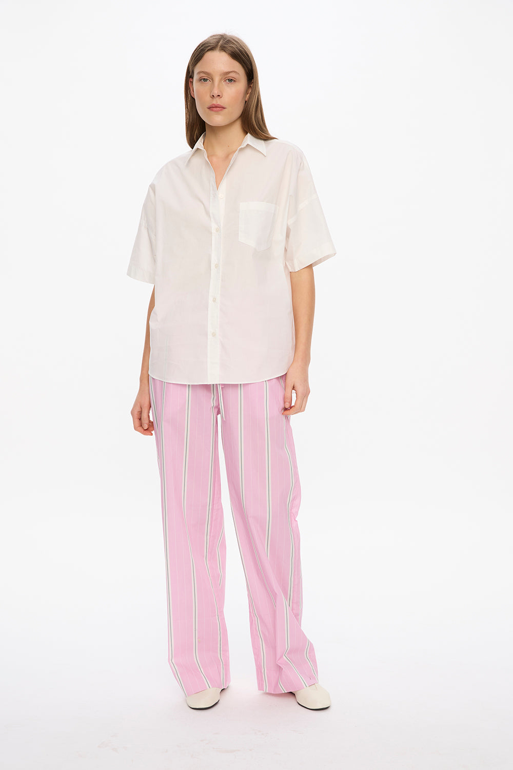 Nina Half Sleeve Button Back Opening Shirt- White
