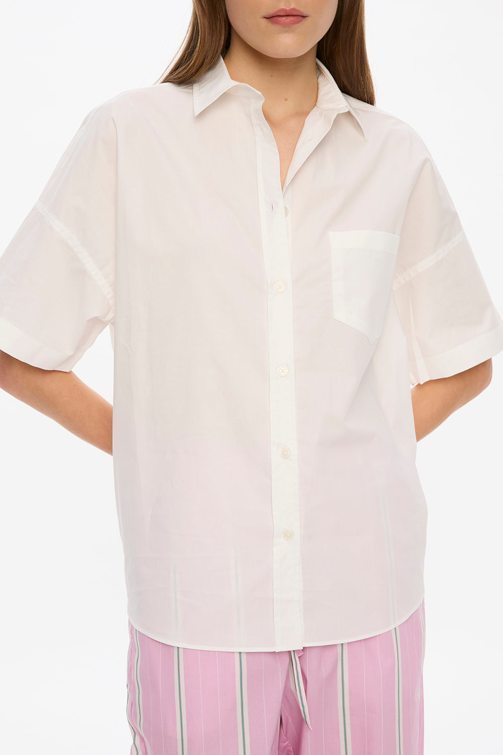 Nina Half Sleeve Button Back Opening Shirt- White