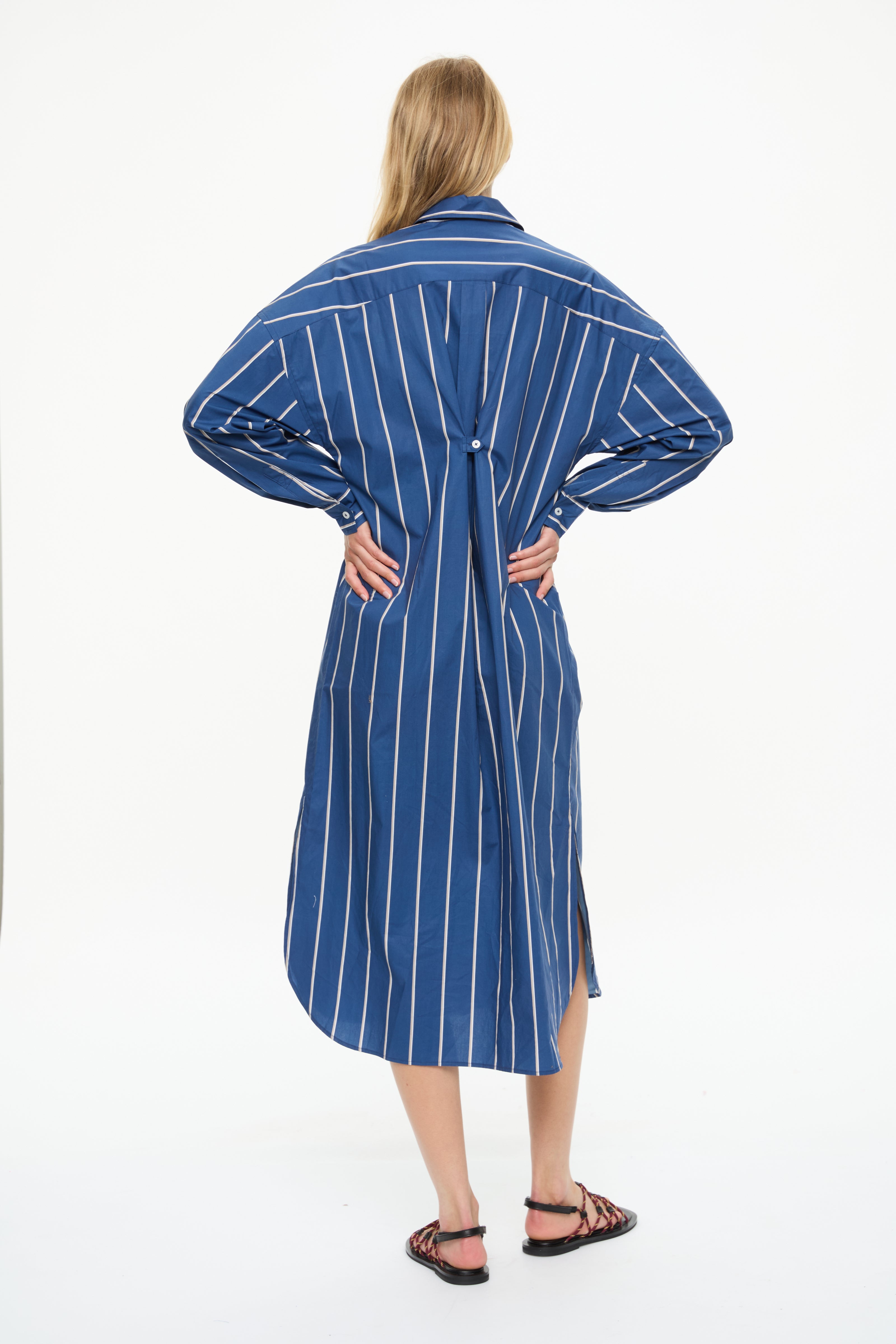 Chiara Long Sleeve Maxi Dress + button back Navy/Mocha/White