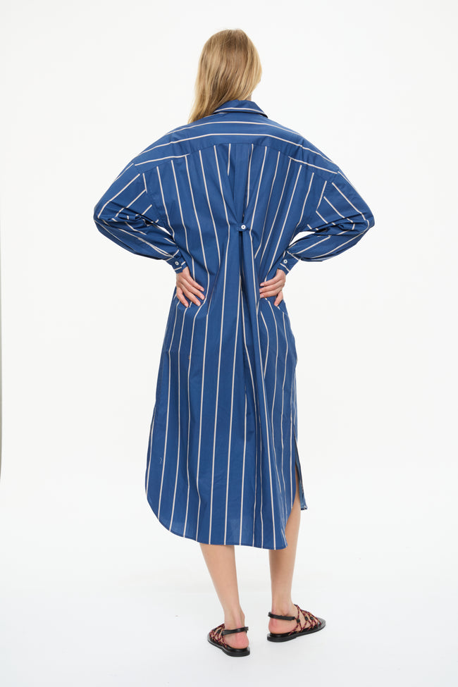 Chiara Long Sleeve Maxi Dress + button back Navy/Mocha/White