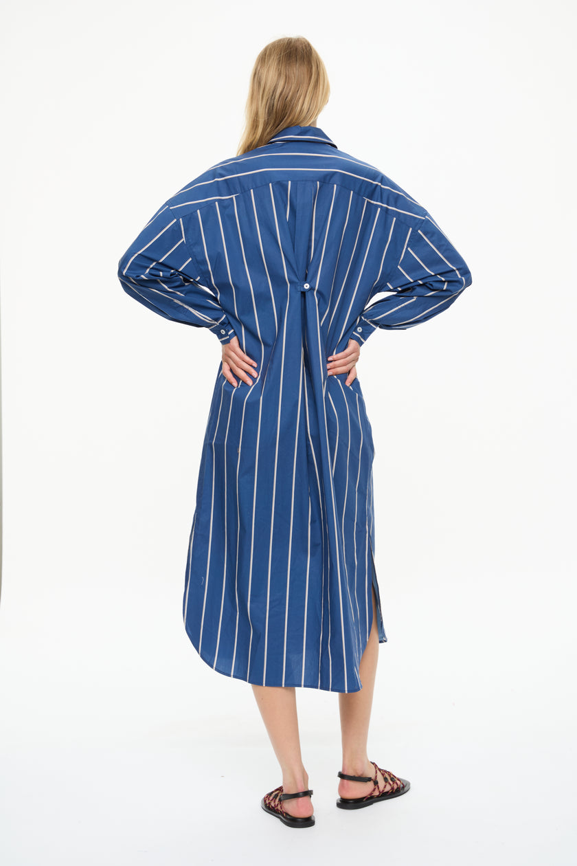 Chiara Long Sleeve Maxi Dress + button back Navy/Mocha/White