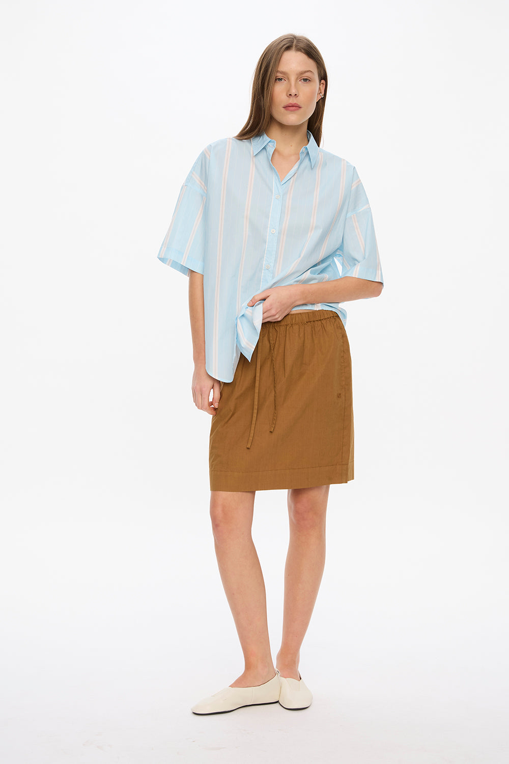 Mara Drawstring Mid Length Skirt - Olive