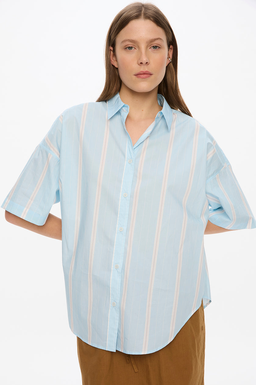 Mara Short Sleeve Shirt - Stripes - Delicate Blue/White/Lavender/Limoncello