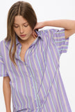 Chiara Short Sleeve Mini Dress - Stripes - Lavender/Delicate Blue/Olive/Limoncello