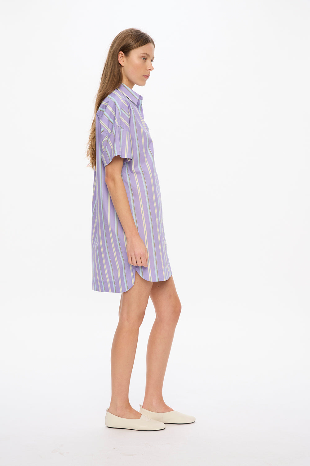 Chiara Short Sleeve Mini Dress - Stripes - Lavender/Delicate Blue/Olive/Limoncello