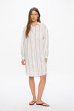 Chiara Long Sleeve Midi Dress - Stripes - White/Teal/Bubble Gum