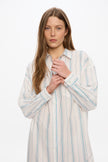 Chiara Long Sleeve Midi Dress - Stripes - White/Teal/Bubble Gum