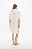 Chiara Long Sleeve Midi Dress - Stripes - White/Teal/Bubble Gum