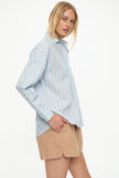 Nina Long sleeve Button Back Opening Shirt - Stripes  Sky/Toffee/White