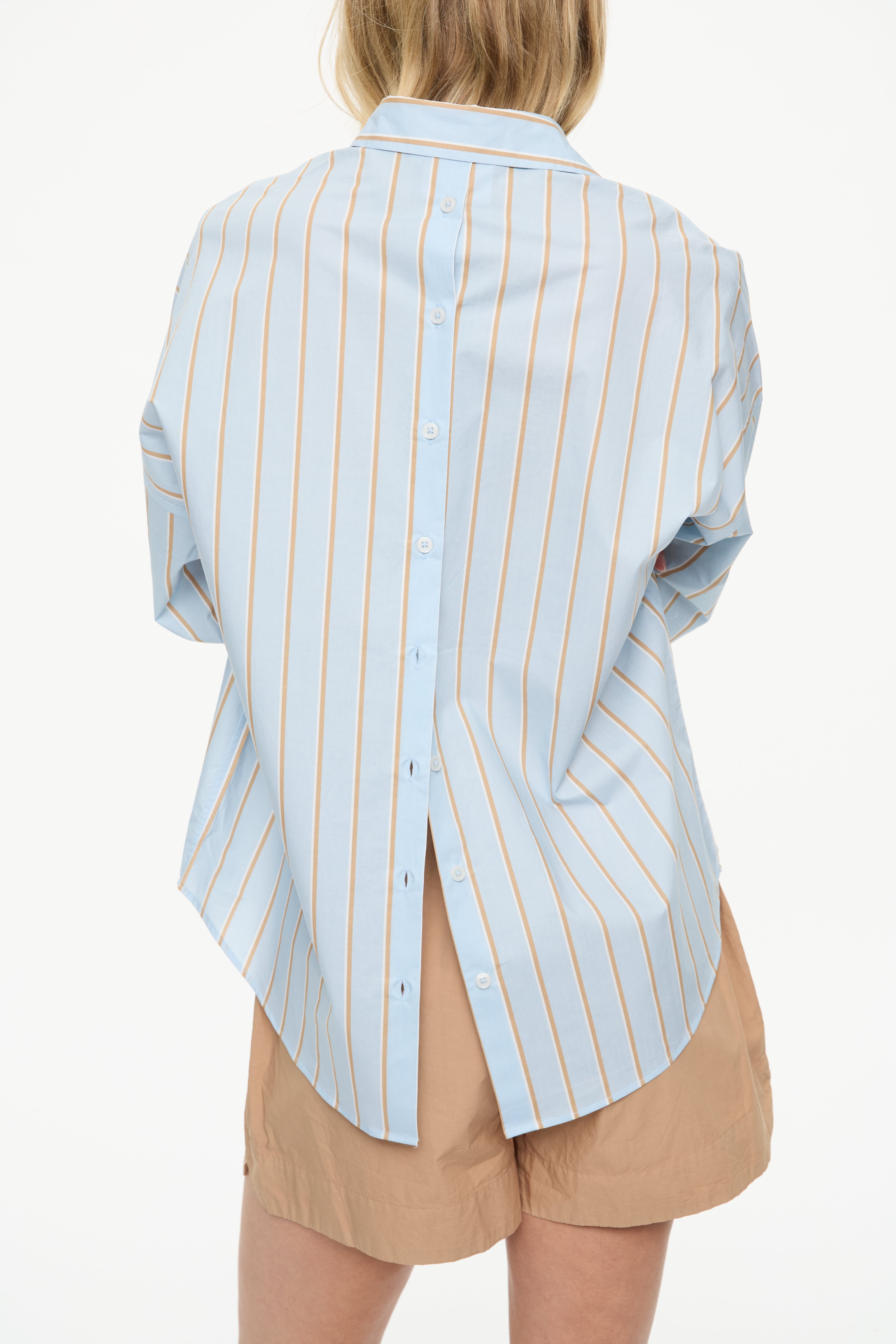 Nina Long sleeve Button Back Opening Shirt - Stripes  Sky/Toffee/White