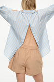 Nina Long sleeve Button Back Opening Shirt - Stripes  Sky/Toffee/White