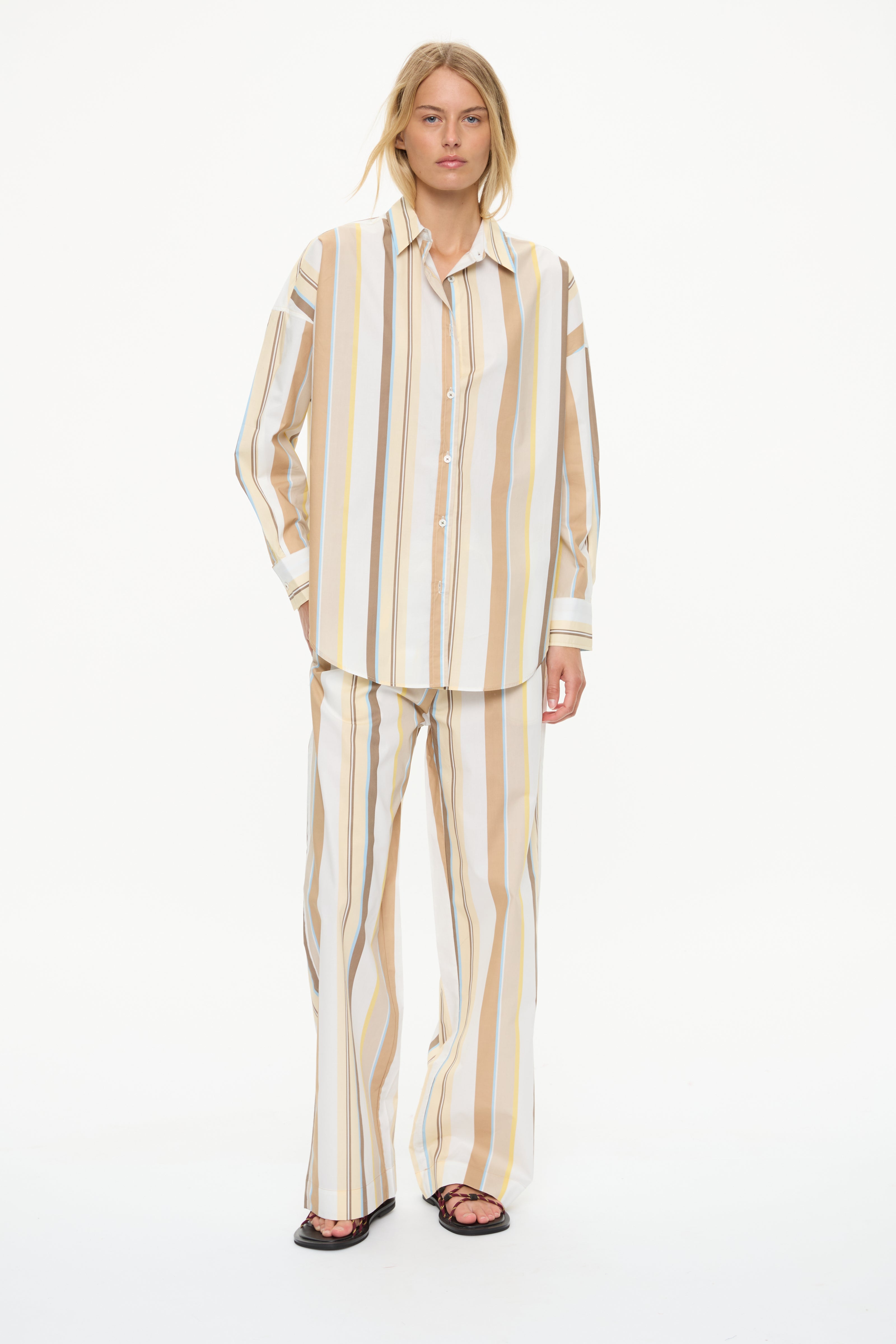 Mara Oversized Long Sleeve Shirt - Stripes  Toffee Multi Stripe Stripe