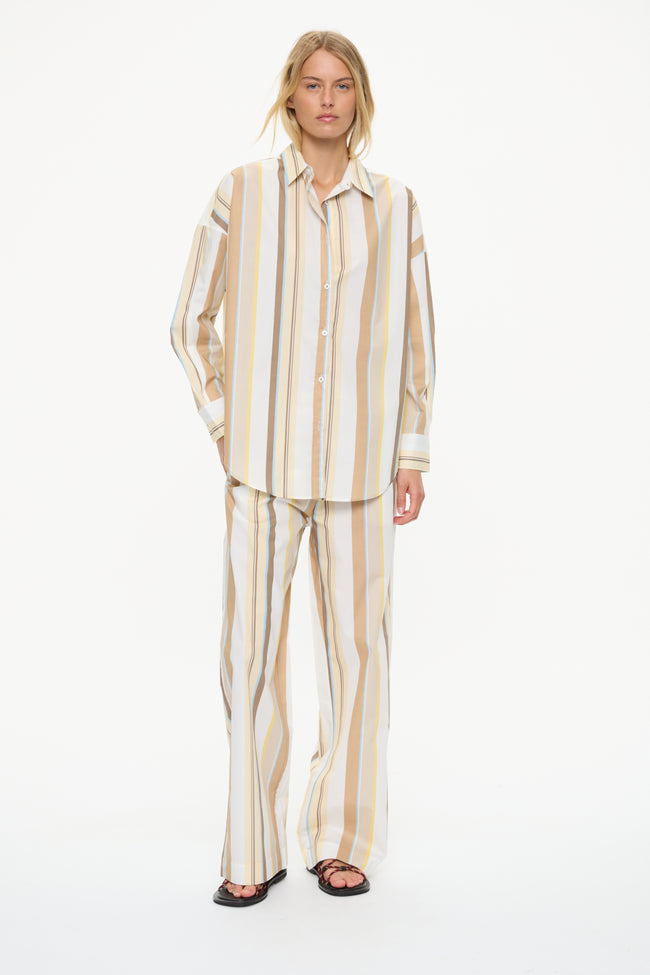 Mara Oversized Long Sleeve Shirt - Stripes  Toffee Multi Stripe Stripe