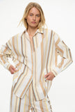 Mara Oversized Long Sleeve Shirt - Stripes  Toffee Multi Stripe Stripe