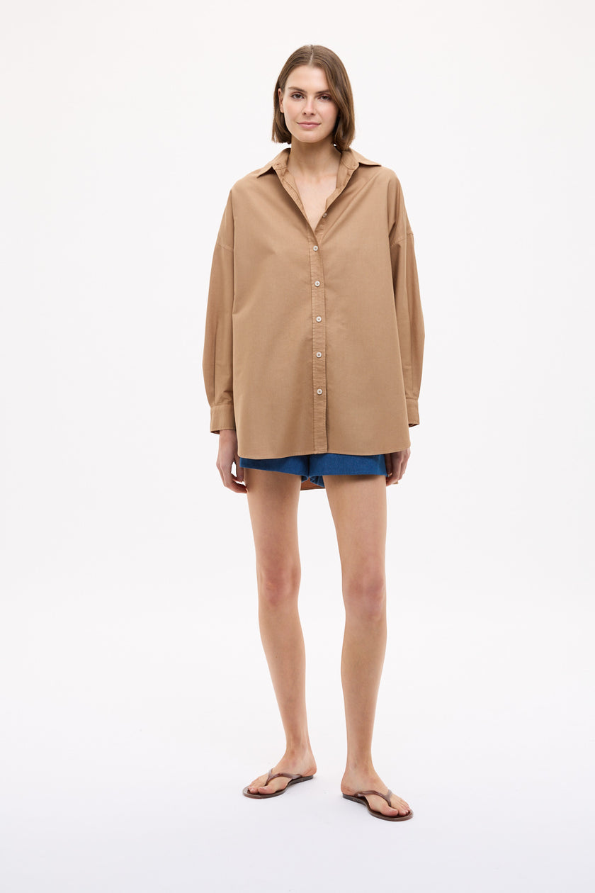 Mara Oversized Long Sleeve Shirt - Toffee