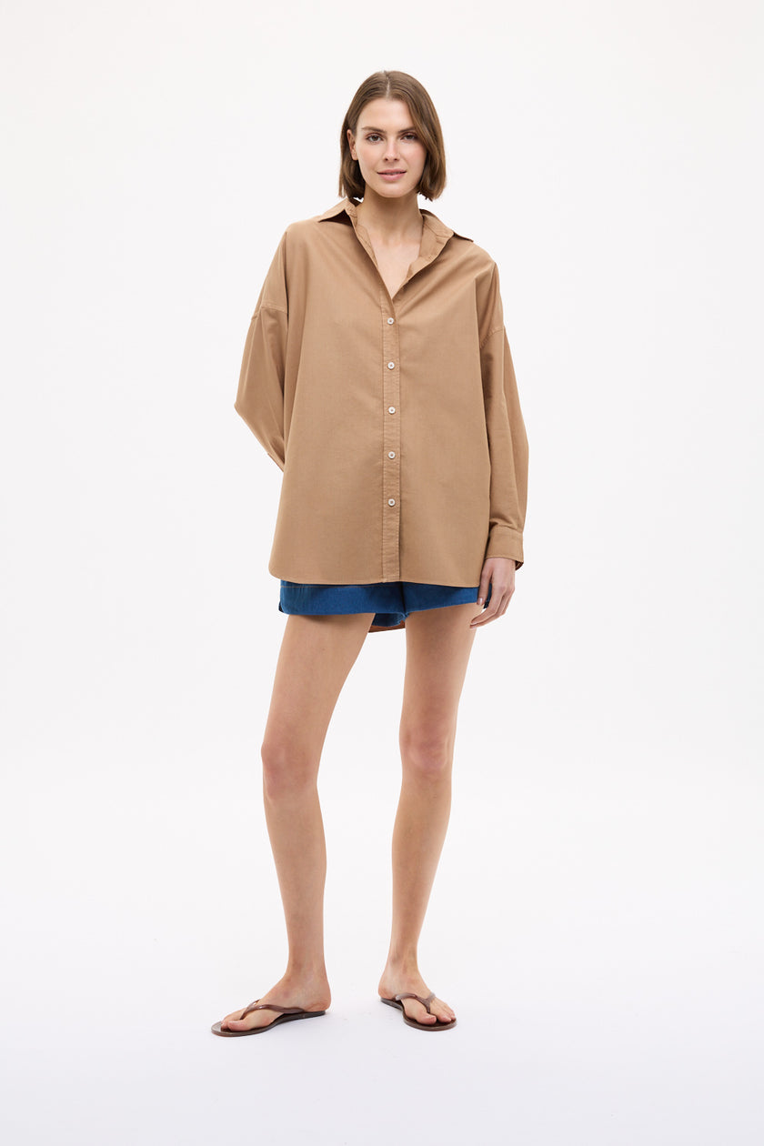 Mara Oversized Long Sleeve Shirt - Toffee