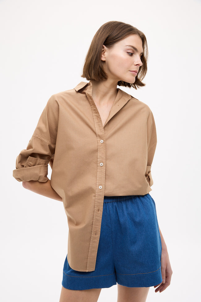 Mara Oversized Long Sleeve Shirt - Toffee