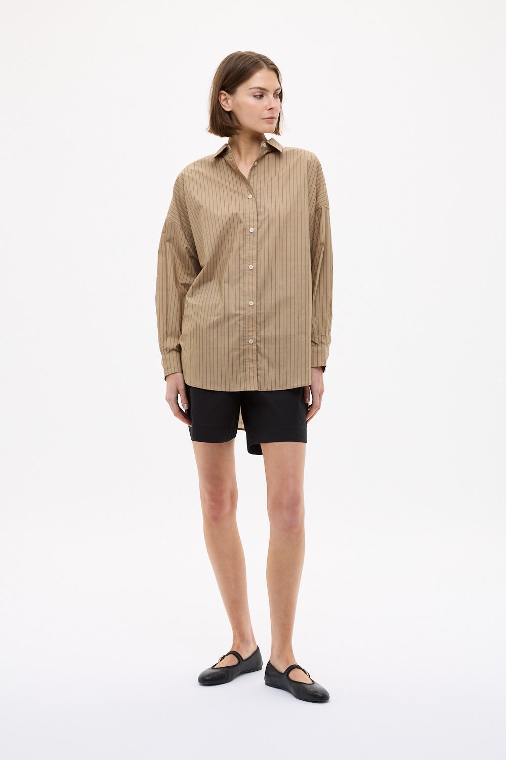 Mara Oversized Long Sleeve Shirt Stripe - Toffee/Black