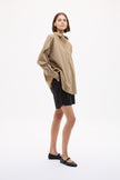 Mara Oversized Long Sleeve Shirt Stripe - Toffee/Black