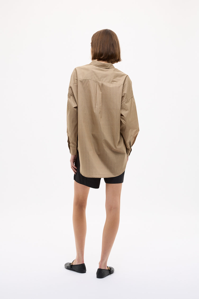 Mara Oversized Long Sleeve Shirt Stripe - Toffee/Black