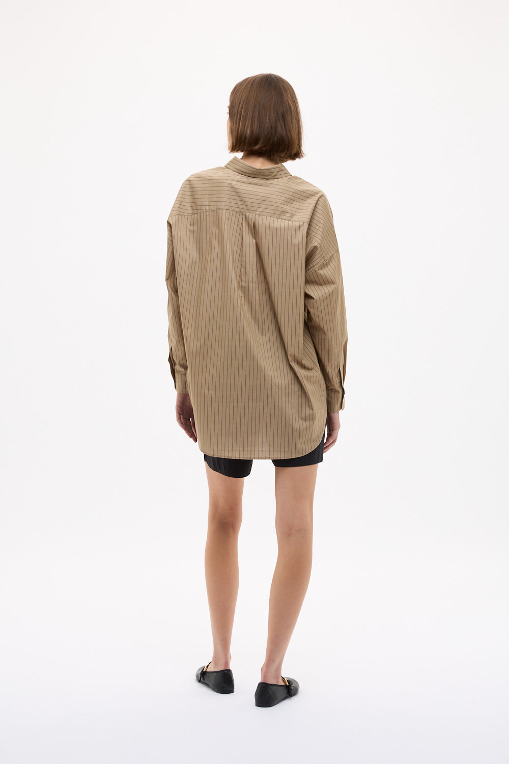 Mara Oversized Long Sleeve Shirt Stripe - Toffee/Black